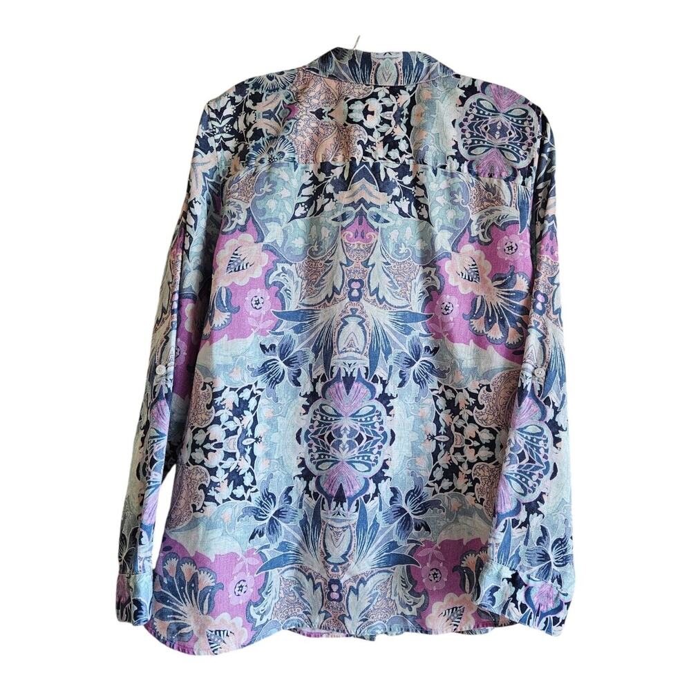 CHICO'S 2 Women's 12 14 Linen Blouse Button Up Paisley Wrinkle Resistant 44" - Picture 5 of 7